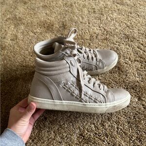 Beige-pink and white high top sneakers; excellent condition